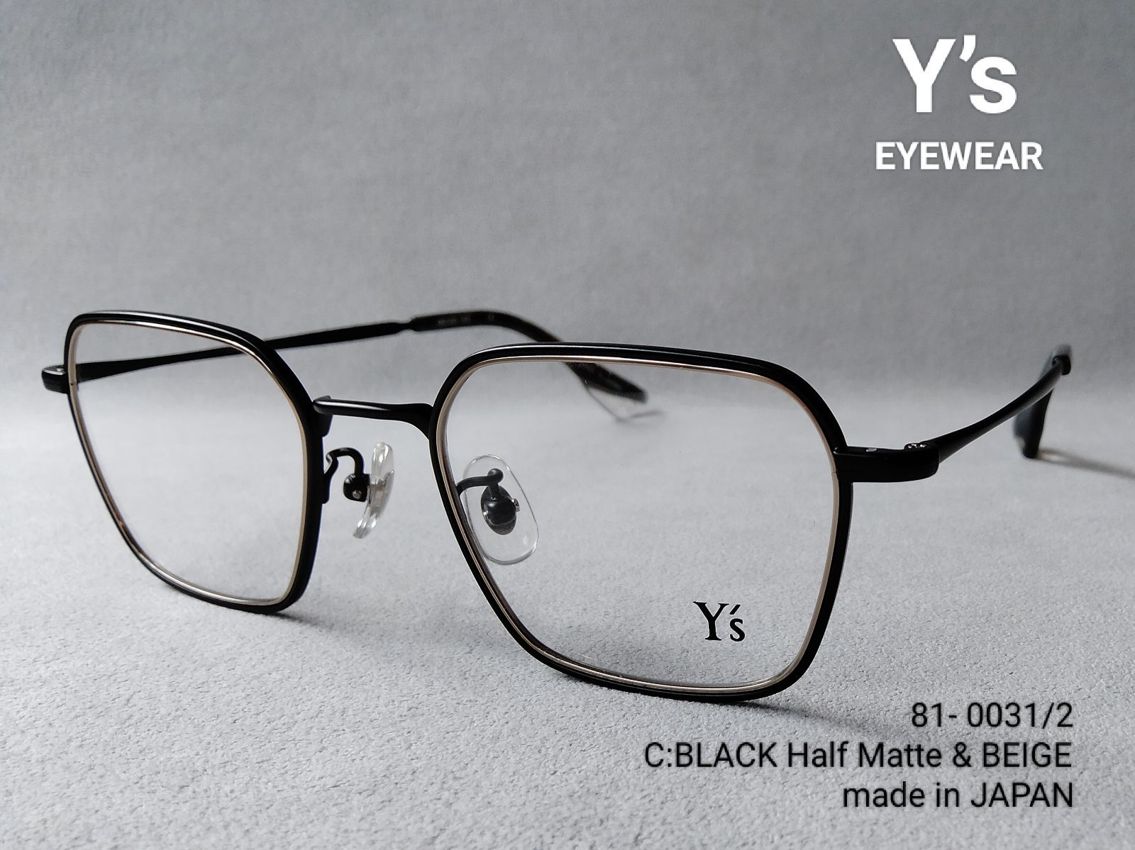 Y's ワイズ  レディース 眼鏡 メガネ フレーム 81-0031-2 Y's (ワイズ) EYEWEAR 81-0031-2 // BLACK HALF MATTE ＆ BEIGE ［made