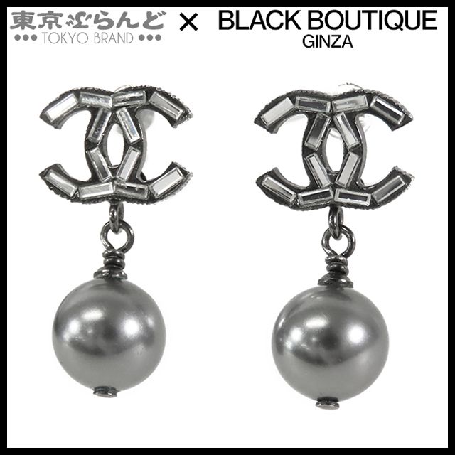 シャネル CHANEL ココマーク ボール ピアス ガンメタリック メタル バゲットストーン B10A イヤリング レディース 001014090