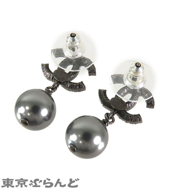 シャネル CHANEL ココマーク ボール ピアス ガンメタリック メタル バゲットストーン B10A イヤリング レディース 001014090