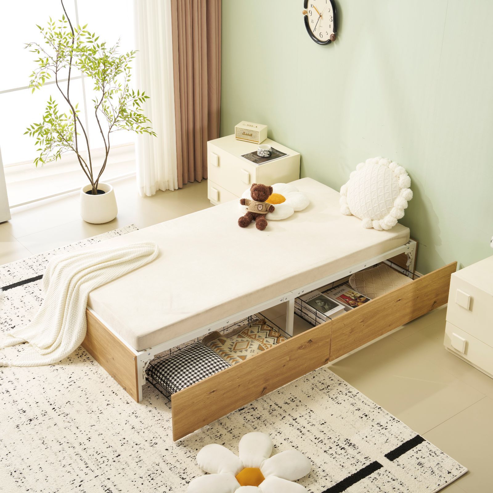 数量 NANAMIパイプベッド 折りたたみ シングル ベッドフレーム 軽量 コンパクト 組立簡単 下収納付き 引き出し2杯 寮 一人暮らし 新生活 省スペース 通気性良好 折り畳みベッド