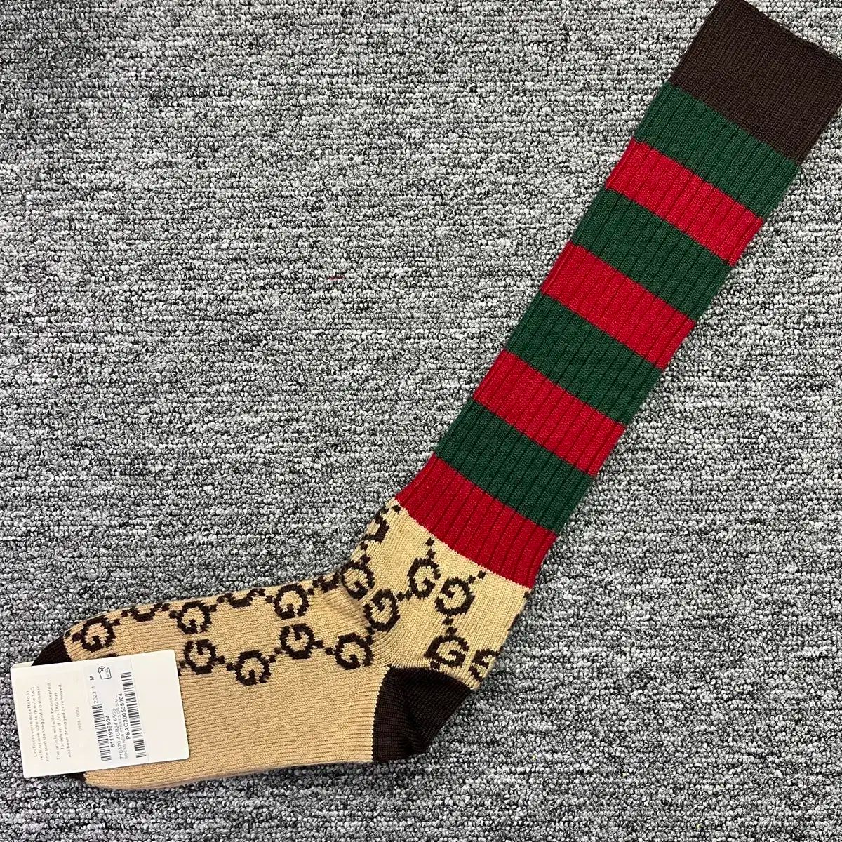 グッチ GG ロゴ ストライプ ウール ロング ソックス ニーハイソックス M サイズ