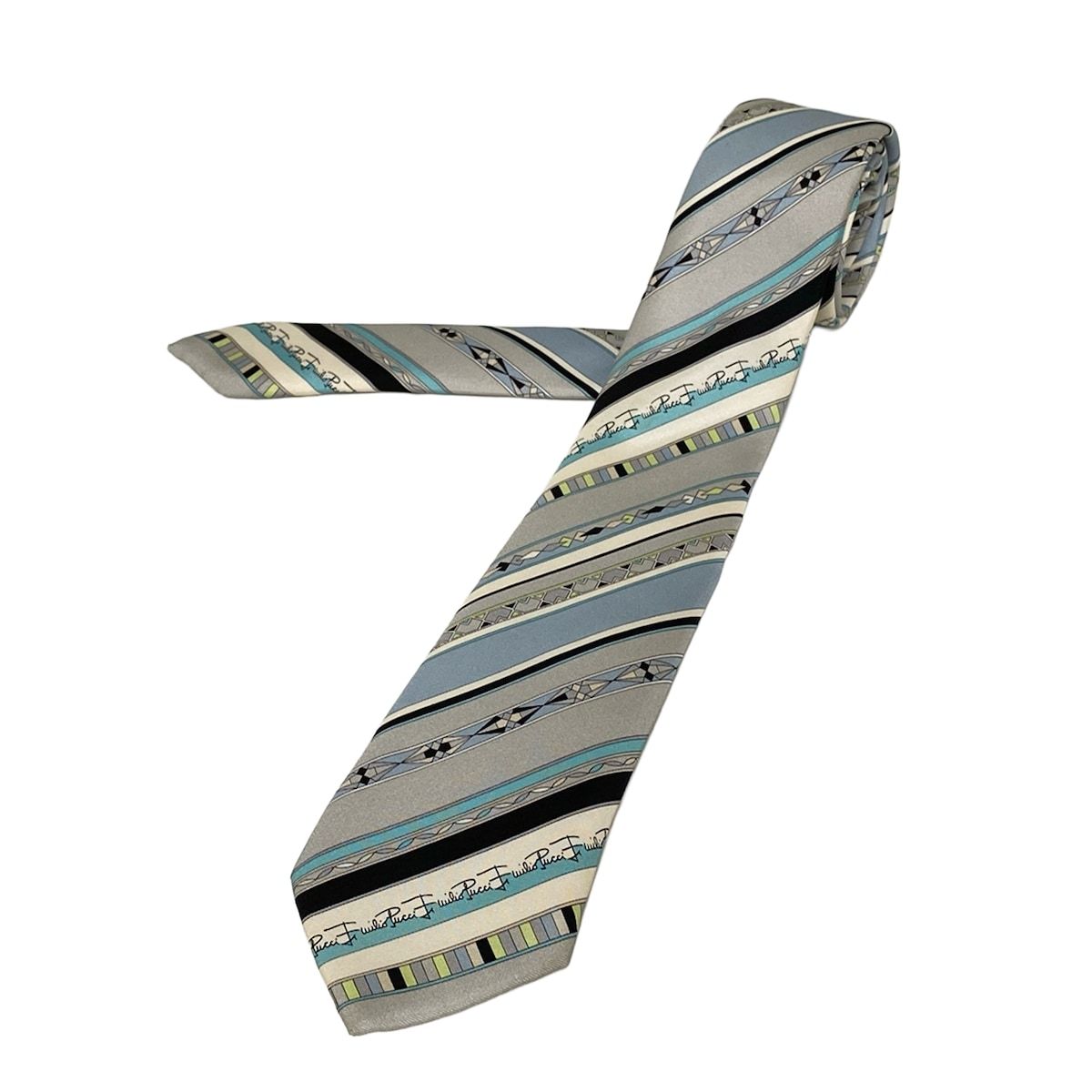 EMILIO PUCCI PUCCI エミリオプッチ ネクタイ メンズ - グレー×ライトブルー×マルチ レジメンタル