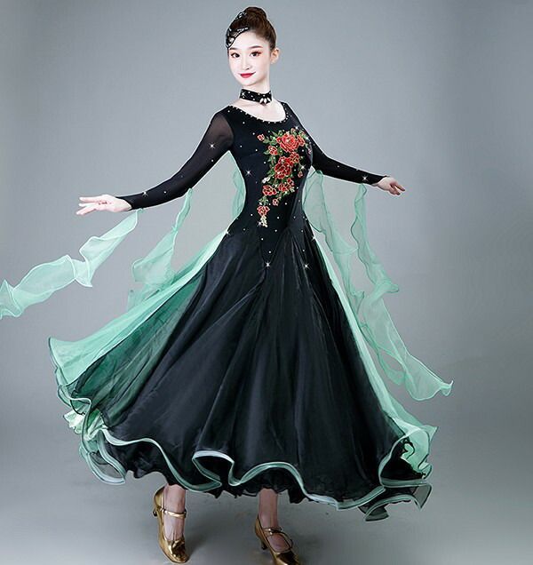 社交ダンスドレス フロート 上品 競技用 社交ダンス衣装 ワンピース ドレス キラキラ 社交ダンス ダンスウエア 広がる 舞台 豪華