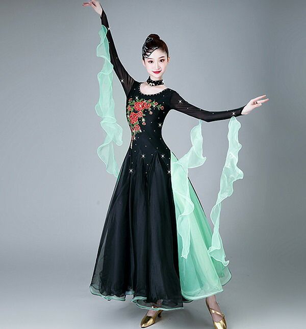 社交ダンスドレス フロート 上品 競技用 社交ダンス衣装 ワンピース ドレス キラキラ 社交ダンス ダンスウエア 広がる 舞台 豪華