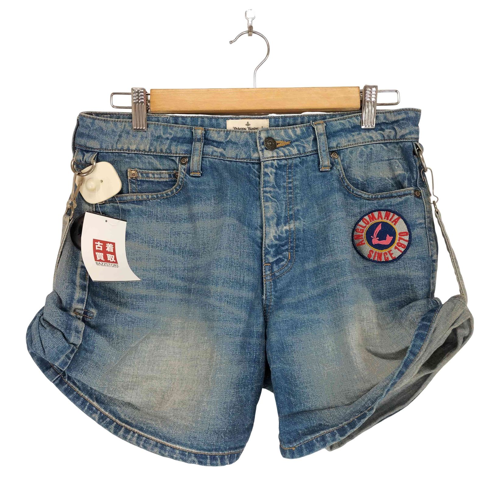 ヴィヴィアンウエストウッド アングロマニア Vivienne Westwood ANGLOMANIA ワッペン刺繍デザインショートデニムパンツ レディース 40