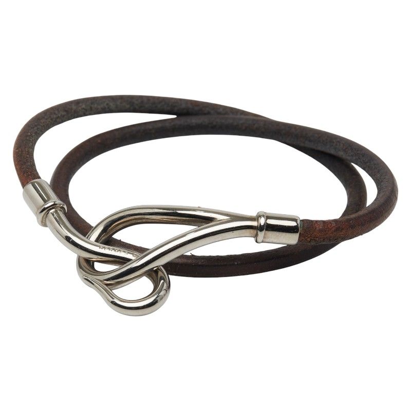 エルメス ジャンボ ブレスレット チョーカー ブラウン シルバー金具 レザー メタル レディース HERMES 1-0237851