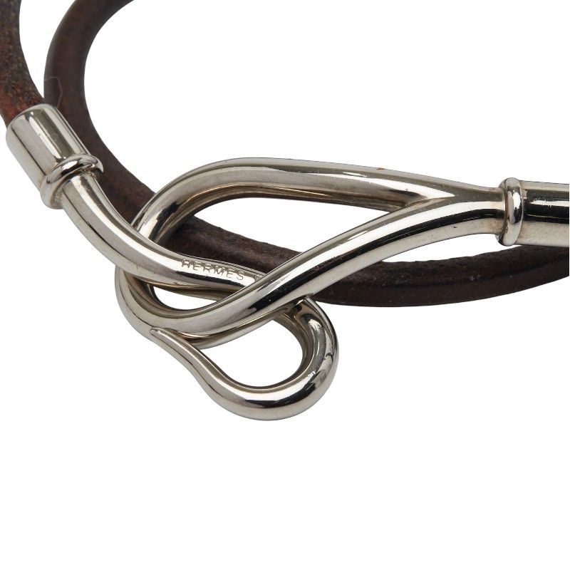 エルメス ジャンボ ブレスレット チョーカー ブラウン シルバー金具 レザー メタル レディース HERMES 1-0237851 FORTGASGNV_COM_BR