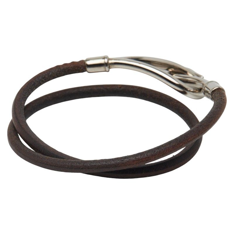 エルメス ジャンボ ブレスレット チョーカー ブラウン シルバー金具 レザー メタル レディース HERMES 1-0237851