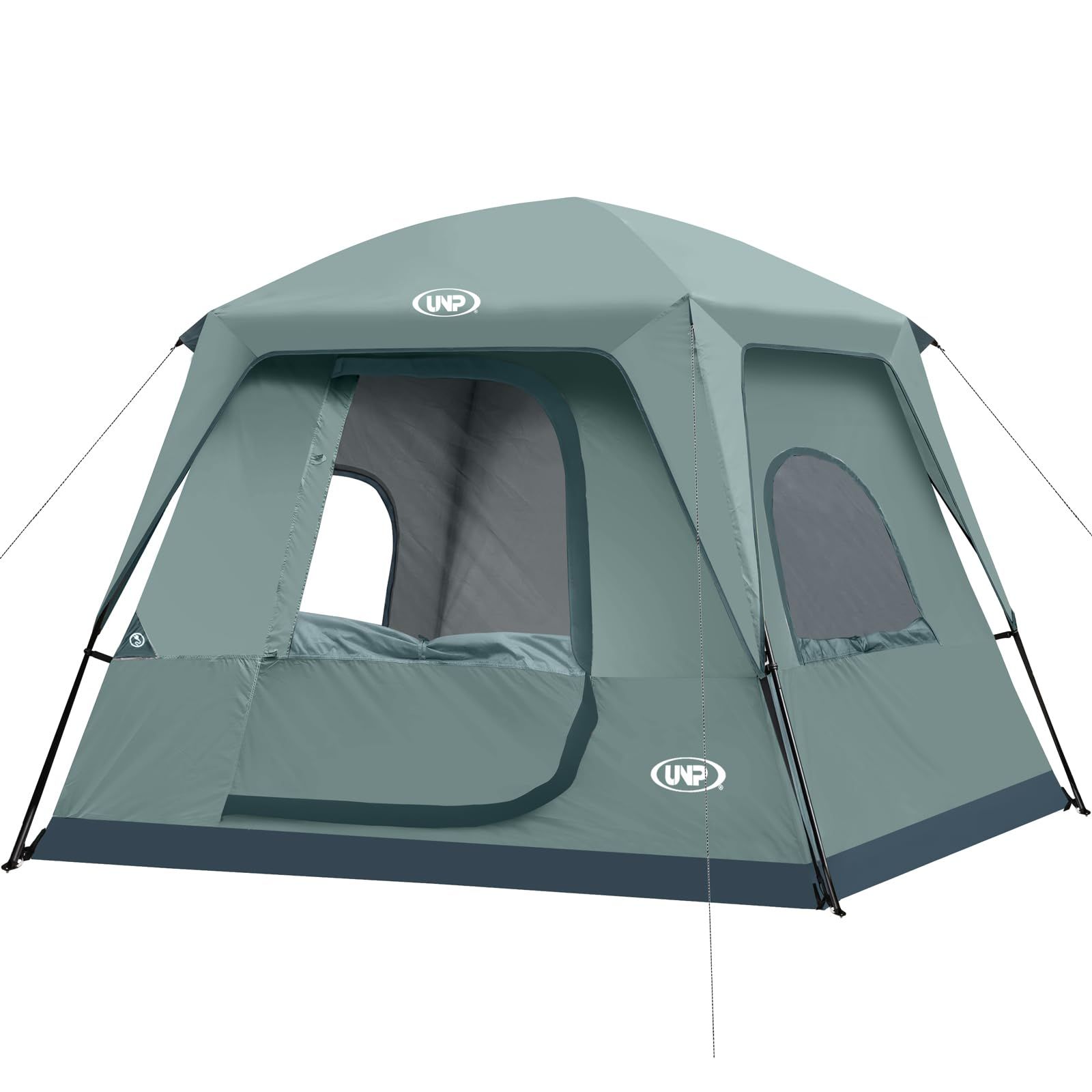 UNP キャンプテント 4人用 ドームテント ツーリングテント ４～５人用 大空間 簡単設営 通気 日よけ防風 軽量 防水加工＆上部レインフライ付き 組み立て式 収納袋付き アウトドア キャンピング 登山 花見 防災用 サイズ 243cm×213cm×