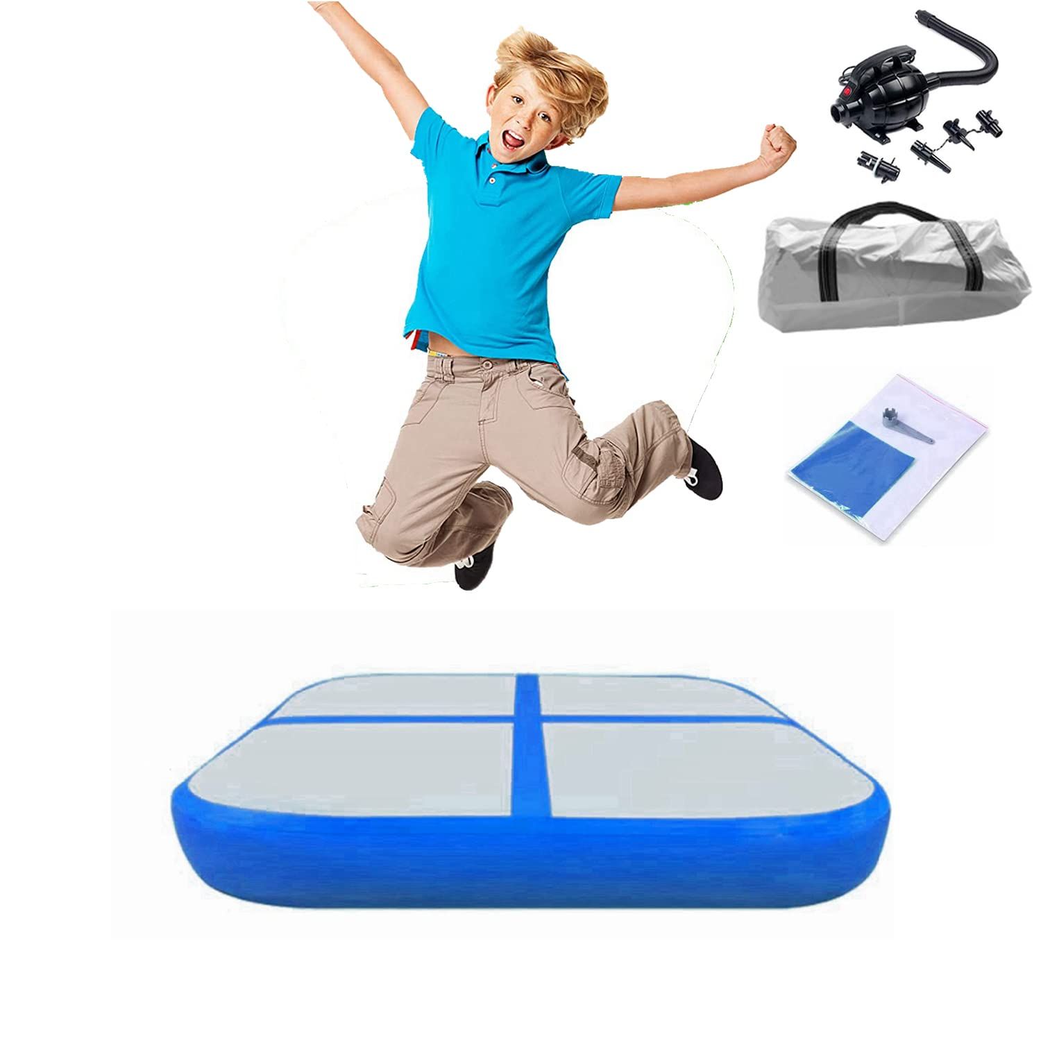 トランポリン クッション 子供 大人用 インフレータブル マット 1m長さ 1m幅 20cm厚 室内 屋外用 静音 防水 運動不足解消 家庭用 トレーニング チアリーディング テコンドー 体操 ヨガ 武道 収納携帯に便利 収納袋付