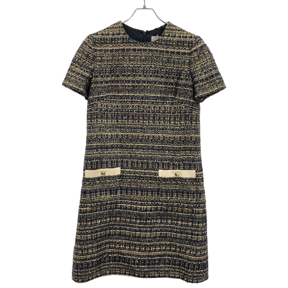 VALENTINO ヴァレンティノ ツイードドレス 3B3VA5A5869 ゴールド×ネイビー 40