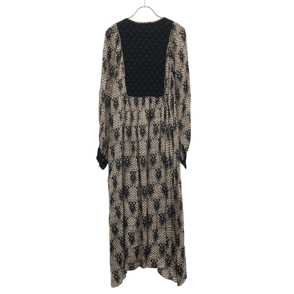 ne Quittez pas ヌキテパ MODAL SATIN ETHNIC PRINT DRESS モダールサテンエスニックプリントキルトドレス 010412GK1 ピンクベージュ×ブラック ー