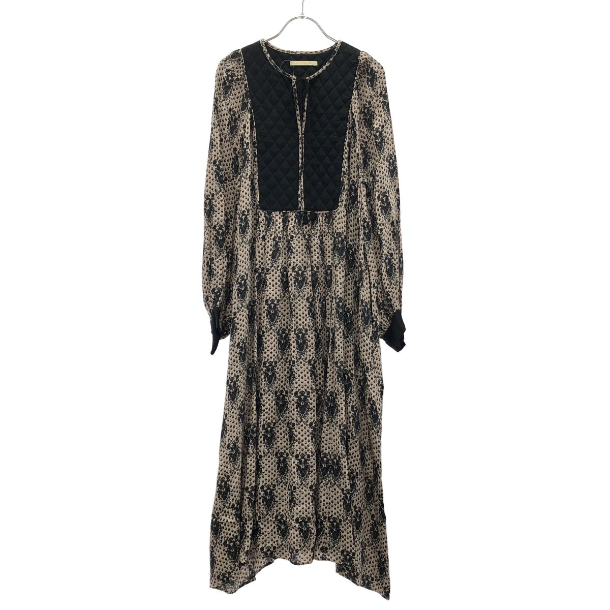 ne Quittez pas ヌキテパ MODAL SATIN ETHNIC PRINT DRESS モダールサテンエスニックプリントキルトドレス 010412GK1 ピンクベージュ×ブラック ｰ