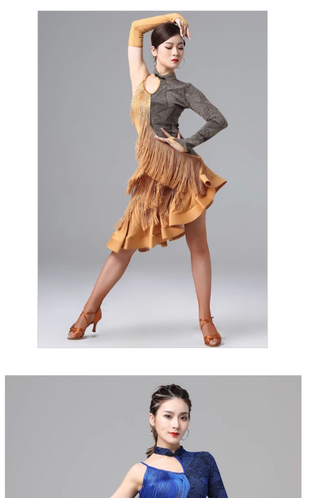 ラテンダンス衣装 フリンジワンピース 宝藍 ゴールド ステージ用 競技用 大人女性用 7008 WWW_SMP1DAWEKUDUS_SCH_ID