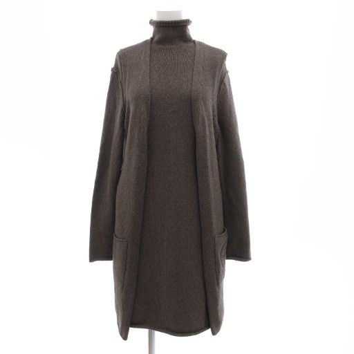 フォクシー FOXEY アンサンブルニット ワンピース ベスト ジレ タートルネック 長袖 ミモレ ロング 38 茶 ブラウン 28490 JS GY19