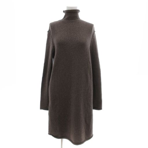 フォクシー FOXEY アンサンブルニット ワンピース ベスト ジレ タートルネック 長袖 ミモレ ロング 38 茶 ブラウン 28490 JS GY 19
