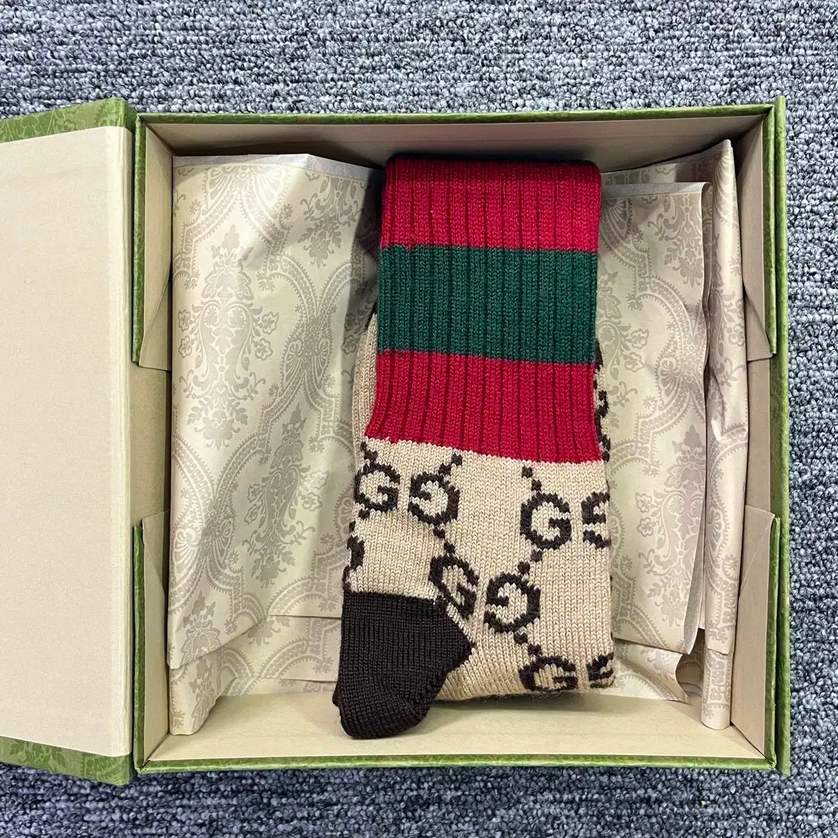  グッチ 靴下 GG ロゴ ストライプ ウール ロング ソックス ニーハイソックス L サイズ ソックス レッグウェア