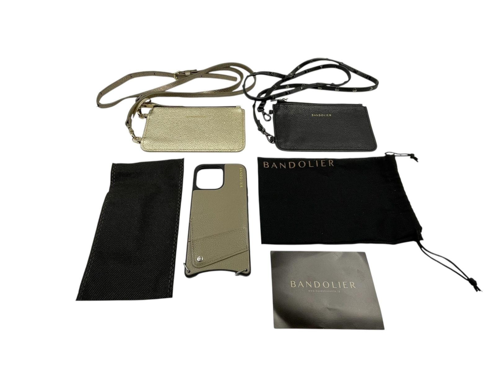 BANDOLIER バンドリヤー スマホショルダー ポーチセット 革製 スマホケース付き 巾着袋付き Cランク