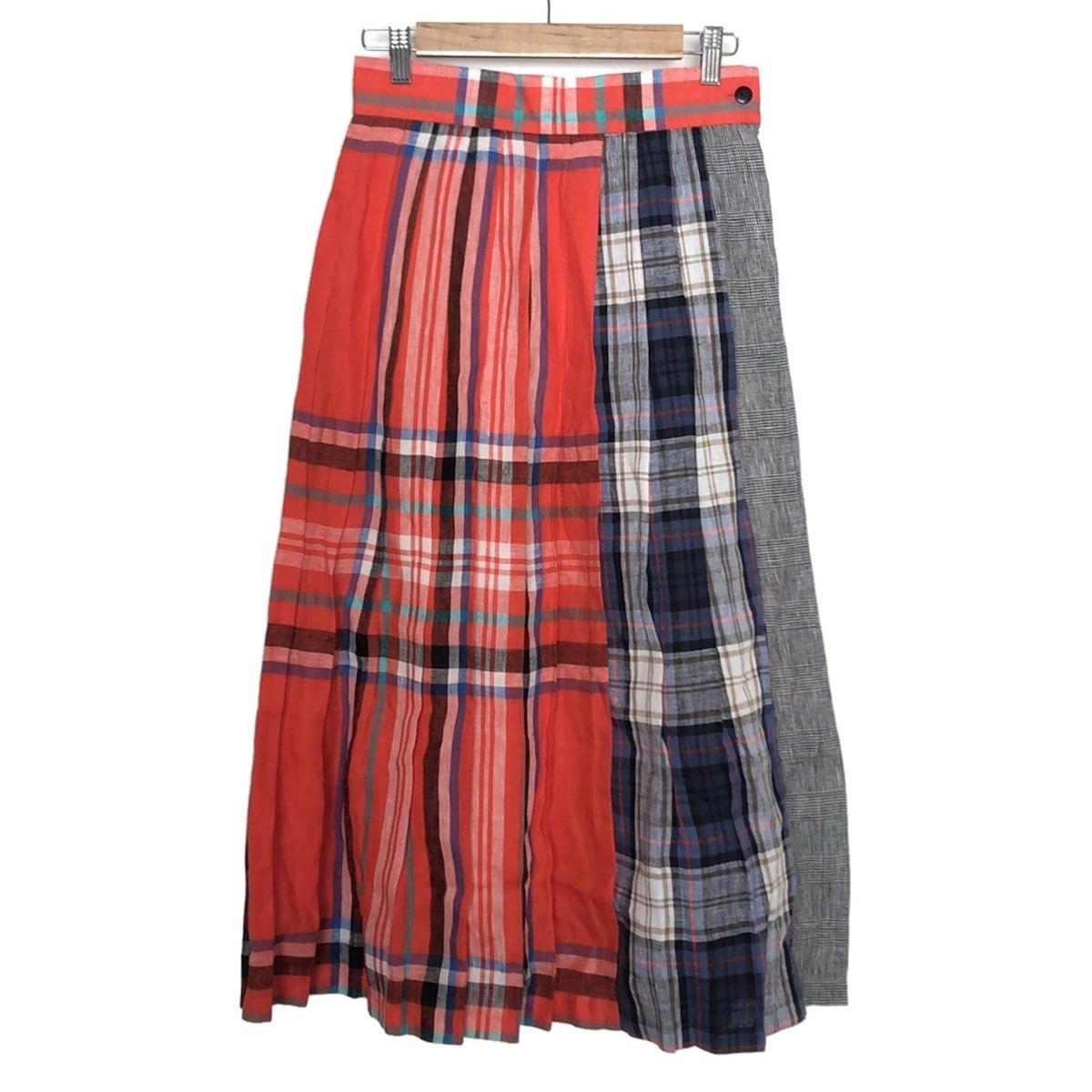 O NEIL OF DUBLIN オニールオブダブリン ロングスカート サイズ42 L レディース - レッド×ブルー×マルチ チェック柄 プリーツ