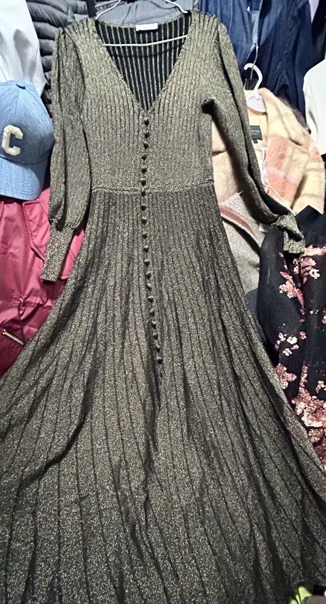 サンドロ SANDRO ニット ロング ワンピース GOLD ブラック S