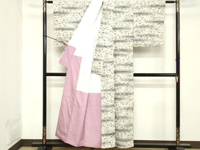 平和屋着物□上質な小紋 紬地 型染め 草花文 暈し染め 正絹 逸品