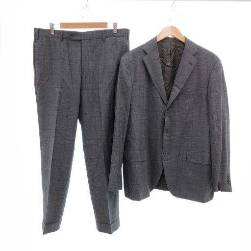 ベルベスト Belvest バーニーズニューヨーク BARNEYS NEW YORK 別注 スーパー150s セットアップ スーツ シングル テーラード ジャケット パンツ チェック柄 50 グレー JS GY19