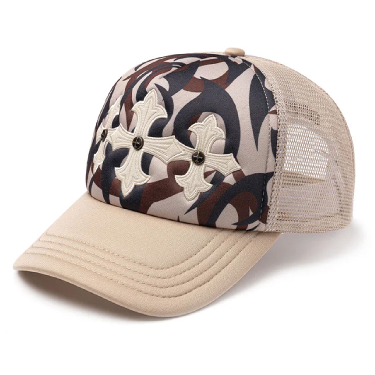 SUPPLIER サプライヤー Tribal Camo Cross Leather Patch Mesh Cap Beige メッシュキャップ 帽子 ストリートファッション