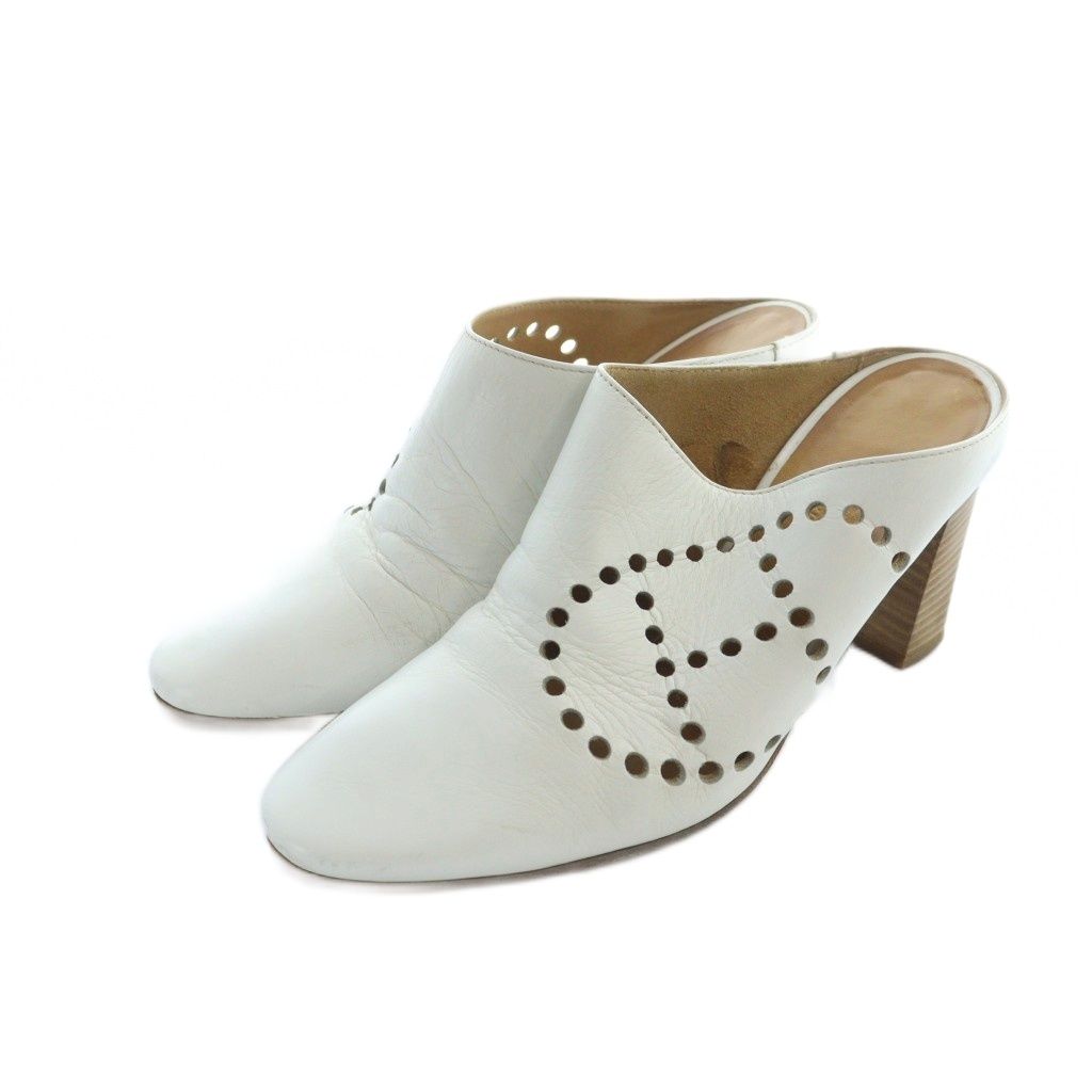 エルメス HERMES エブリン ミュール サンダル Hパンチング ロゴ レザー 35.5 22.5cm 白 ホワイト GY01 MQ OH