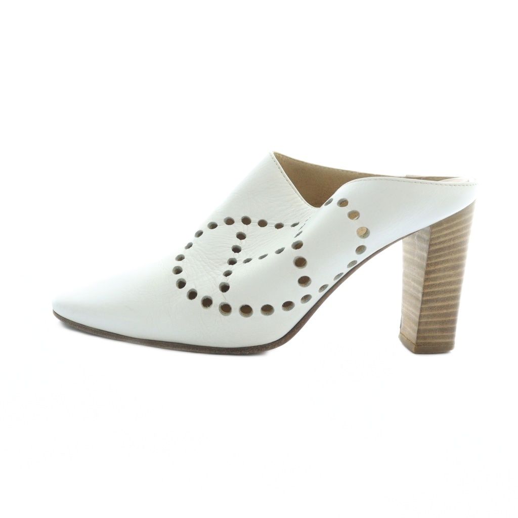 エルメス HERMES エブリン ミュール サンダル Hパンチング ロゴ レザー 35.5 22.5 cm 白 ホワイト GY 01 MQ OH