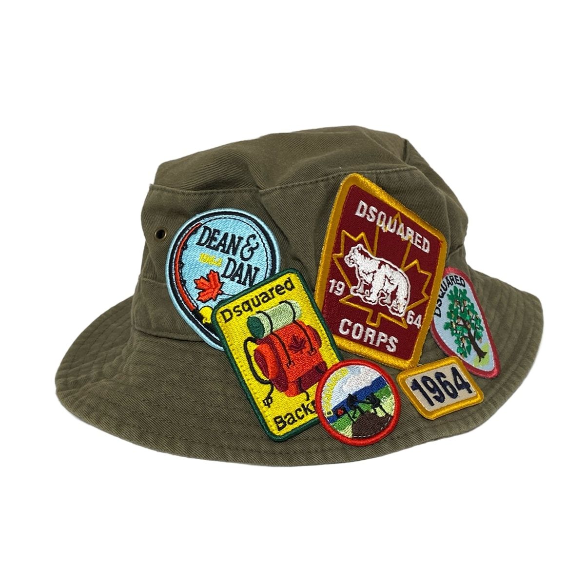 DSQUARED2 ディースクエアード ハット M - カーキ×ライトブルー×マルチ ワッペン コットン