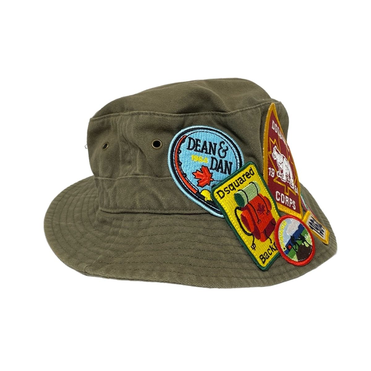 DSQUARED2 ディースクエアード ハット M - カーキ×ライトブルー×マルチ ワッペン コットン