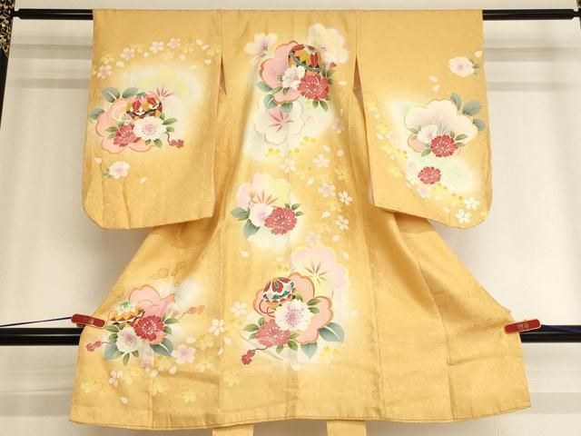  平和屋着物[]七五三　女の子　３歳　のしめ　祝着　三つ身　桜手毬文　暈し染め　金糸　逸品　AABB5671ja 着物・着物ドレス