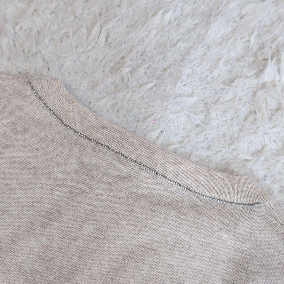  ブルネロクチネリ BRUNELLO CUCINELLI モニーレ装飾 カシミヤ ニット プルオーバー S ベージュ系 クルーネック 長袖 ニット セーター