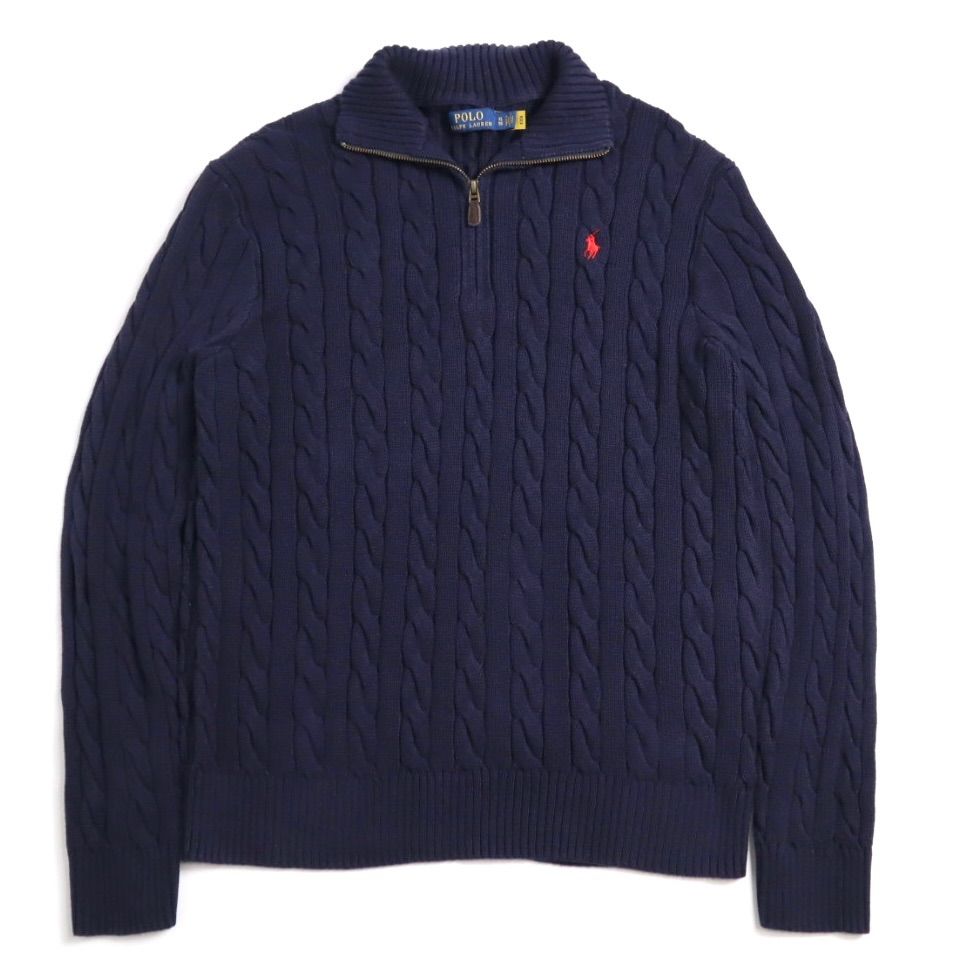 POLO RALPH LAUREN ポロラルフローレン コットン ケーブルニット ハーフジップ ニット セーター ポニー刺繍 ロゴ 現行タグ XL ネイビー