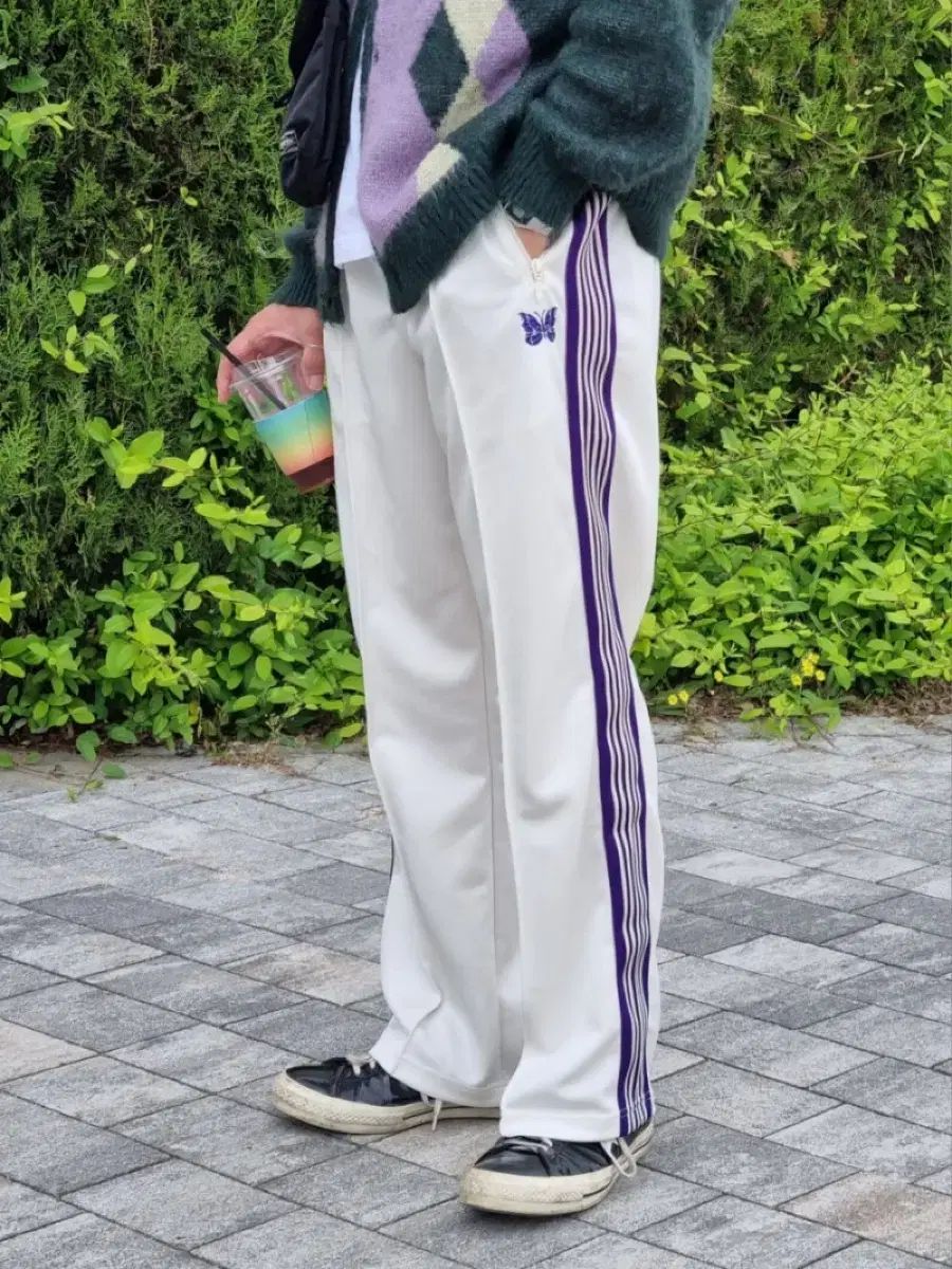 ニードルズ ストレート トラック パンツ ポリ スムース アイス 白