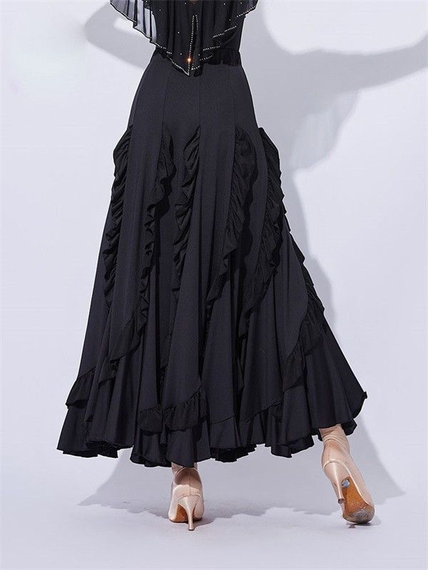 社交ダンス スカート 社交ダンススカート 社交ダンスドレス 練習着 フ スカート 黒 ブラック ゴムスカート レッスン用 レディース ラテンスカート ダンス衣装 競技ダンス モダン LLC-HASEGAWATOSO_COM