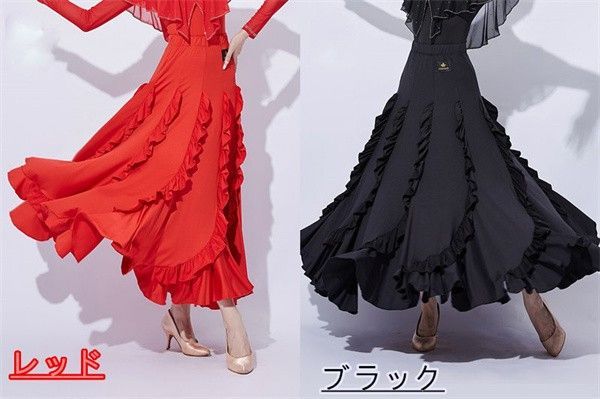 社交ダンス スカート 社交ダンススカート 社交ダンスドレス 練習着 フ スカート 黒 ブラック ゴムスカート レッスン用 レディース ラテンスカート ダンス衣装 競技ダンス モダン