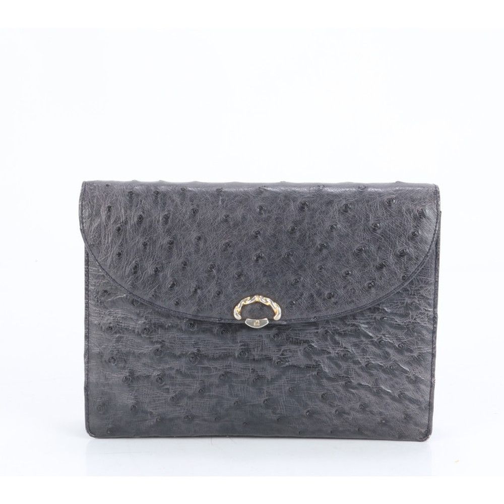 コンテス オーストリッチ レザー クラッチ バッグ ハンド ポーチ 本革 ブラック 黒 ミラー 付属 レディース RRM CY4-7