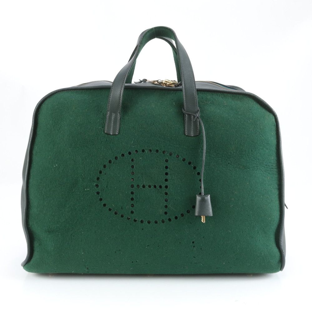 エルメス F 刻印 フードゥ レザー ボストン バッグ 出張 旅行 グリーン トート キャリー 本革 メンズ レディース ECM CX39-6