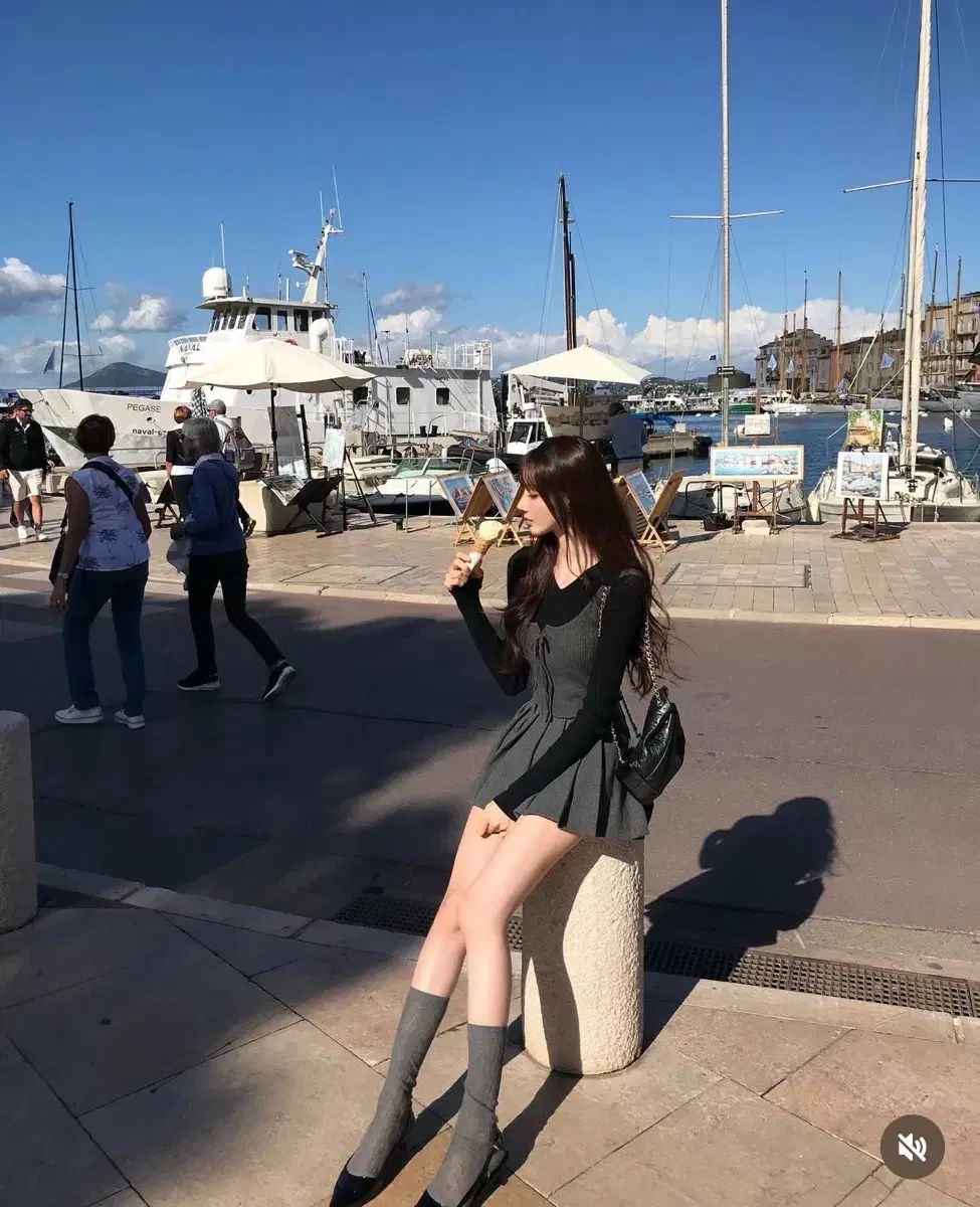 ラベルルブラン レイヤード ベスト ニット ウール グレー スカート セットアップ