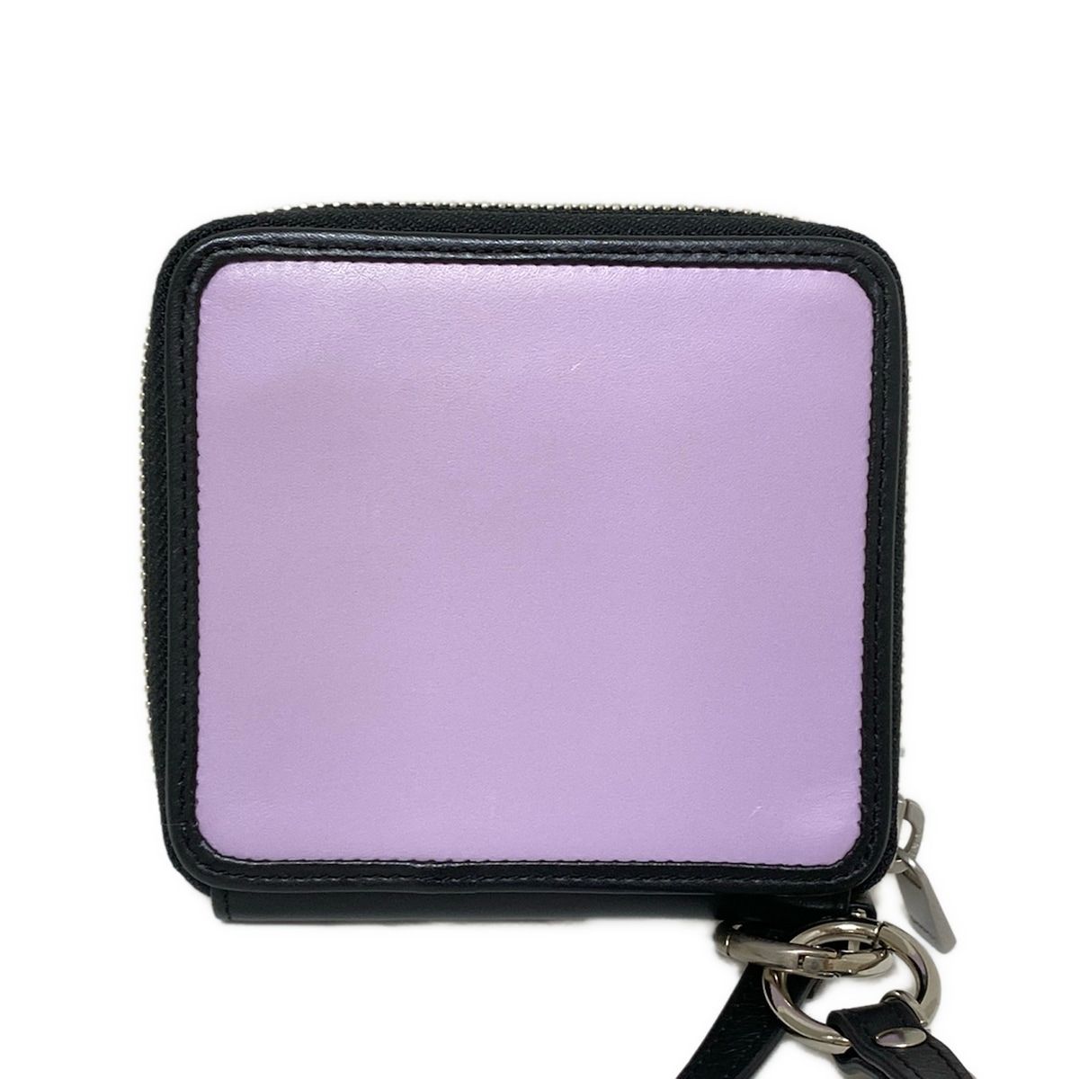 CAMPER カンペール コインケース - 黒×ライトパープル ラウンドファスナー キーリング付き レザー