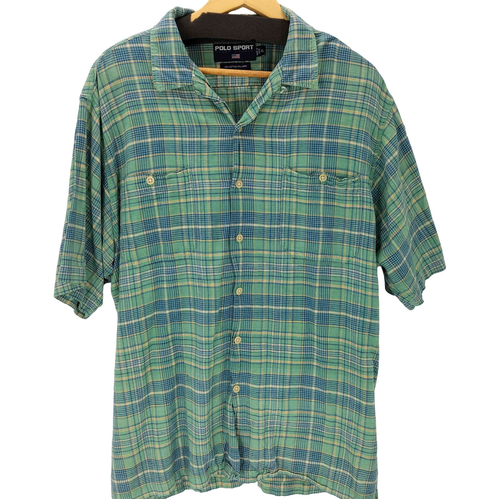 ポロスポーツラルフローレン POLO SPORT RALPH LAUREN コットン リネン 開襟 オープン S S チェック シャツ メンズ import XL