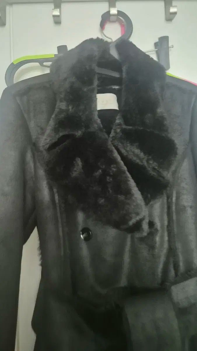 -ブラック ムートン ロング コート