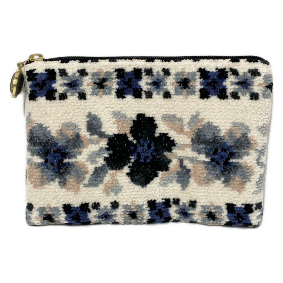 FEILER フェイラー ポーチ - アイボリー×黒×マルチ 花柄