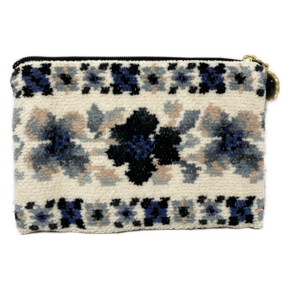 FEILER フェイラー ポーチ - アイボリー×黒×マルチ 花柄