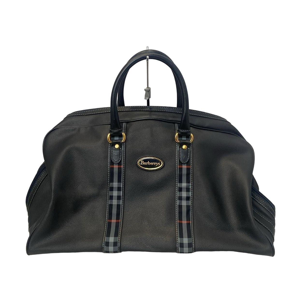 Burberry s バーバリーズ ボストンバッグ - 黒×グリーン×マルチ チェック柄 本体ロックなし レザー