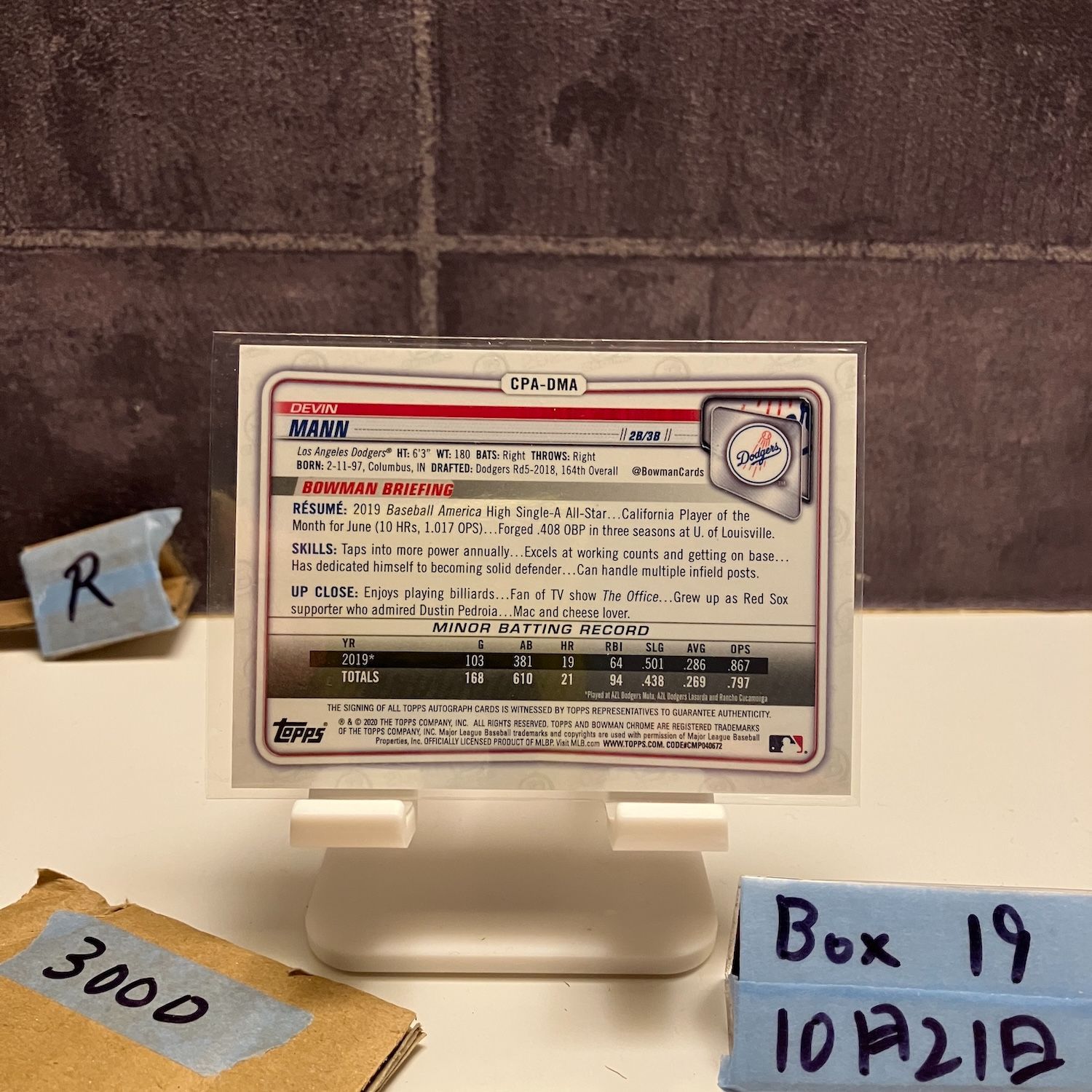 2020 Topps Bowman Chrome Devin Mann 03/50 直筆サインカード Los