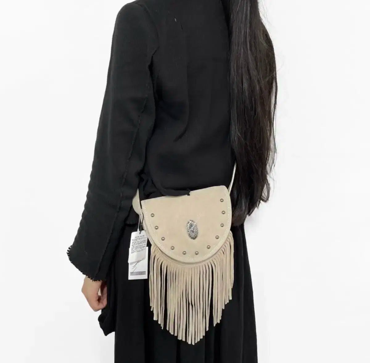 麻ウジ フリンジ コンサート コンチョ スウェード バッグ DECORATOM_COM_BR