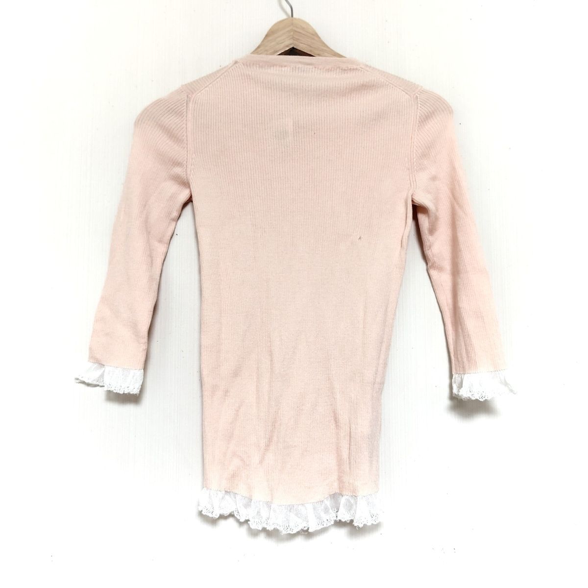 miumiu ミュウミュウ 七分袖カットソー サイズ38 S レディース - ライトピンク×白 レース