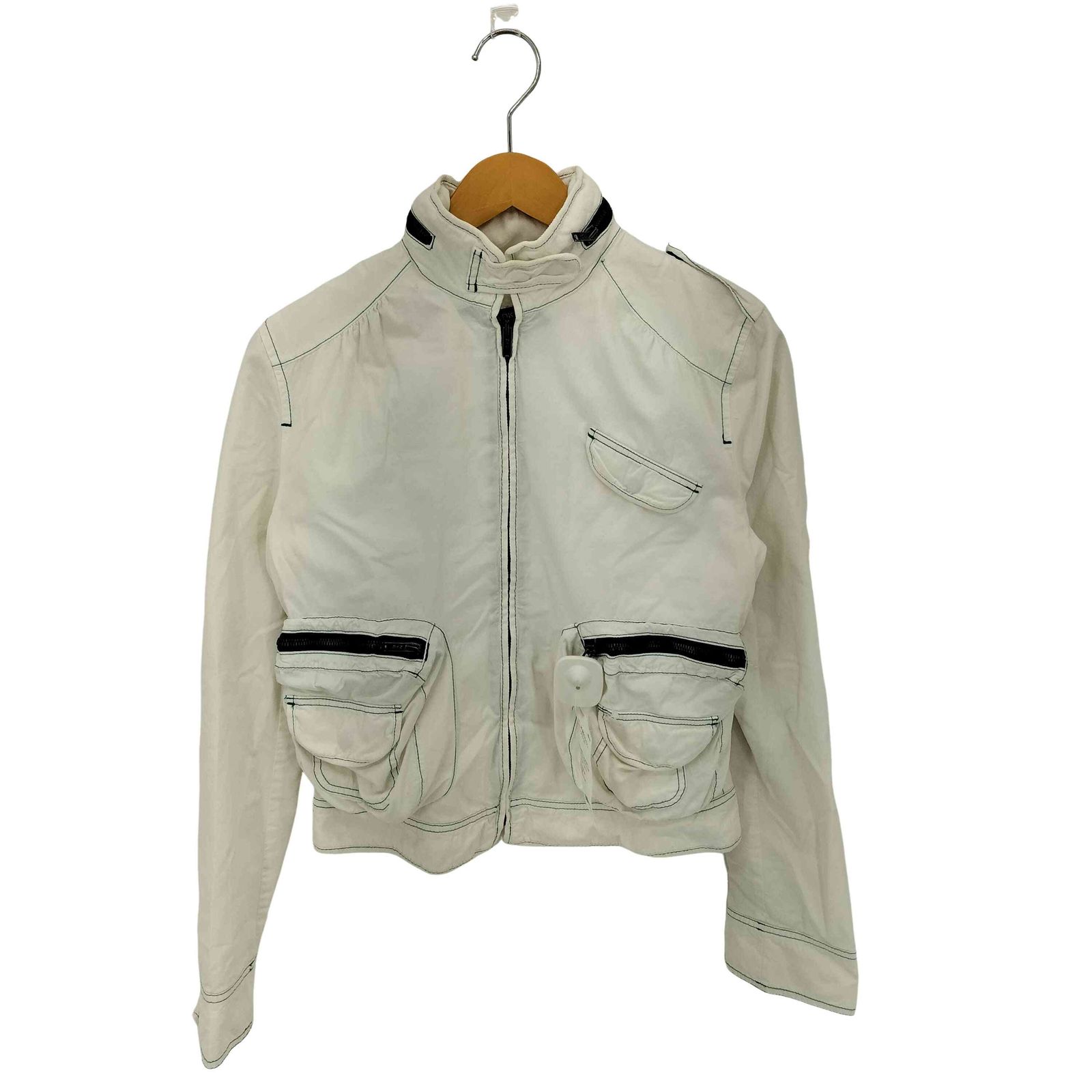 ダナキャランニューヨークジーンズ DKNY JEANS 00s マルチポケット ステッチデザイン クロップドジップアップジャケット Y2K レディース M